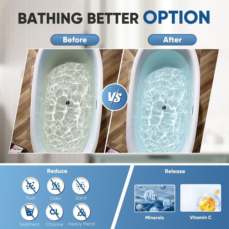 Pure Plus Bathtub Bath Water Filter Replacement Cartridge, 11 Stages 2500 Gallons Filtration, Reduces Chlorine & Heavy Metals, Replacement for Standard Bathtub Bath Water Filter, 2PACK - Image 4